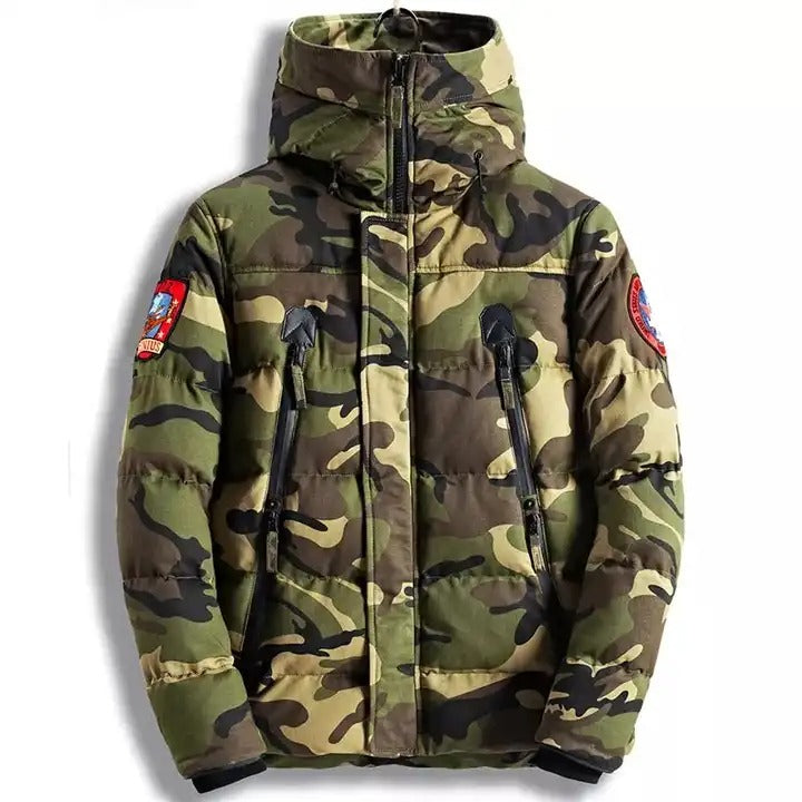 Western Size Down Army Military Camouflage Jersey Thick Winter Warm Puffer Hooded Jacket | K-7711