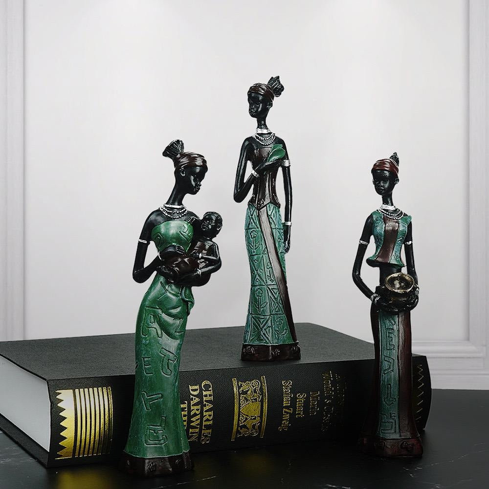 Home Décor Resin Craft Set 3pcs African Lady Figurine Statues Decorative Collectible Art Pieces | RRW001