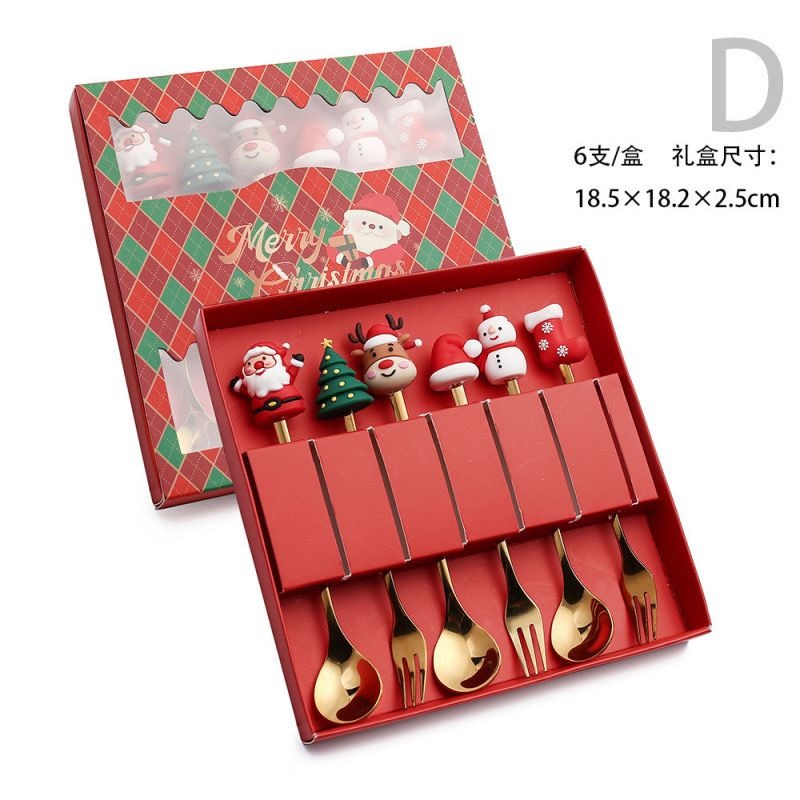 6Pcs Christmas Gifts Style Stainless Steel Doll Dessert Spoon Fork Gift Box Cutlery Set |