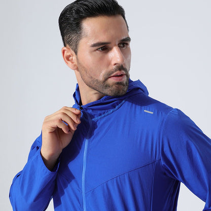 Veste de sport à capuche pour homme, imperméable, de qualité supérieure, avec bandes réfléchissantes, pour course à pied, extérieur, gym, entraînement 