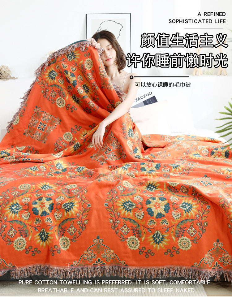 Bohemian Woven Cotton Throw Blanket All-Season Decorative Bedspread for Couch Sofa & Bed | YENLN03