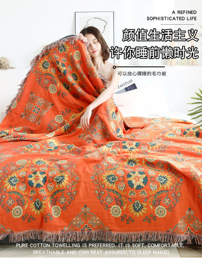 Bohemian Woven Cotton Throw Blanket All-Season Decorative Bedspread for Couch Sofa & Bed | YENLN03