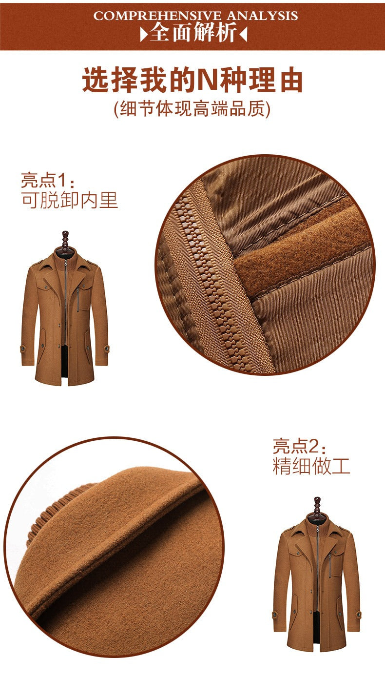 Herren Doppelkragen Wollmantel Warm Plus Size Langer Mantel Winddichter Trenchcoat | 1004 