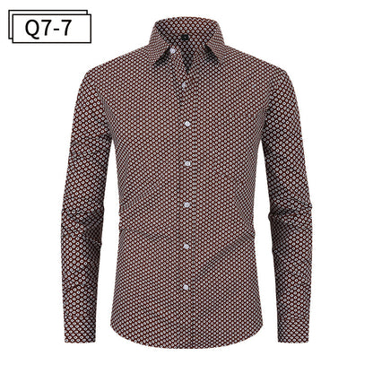 Chemise boutonnée à imprimé floral pour homme, design classique et formel, chemise habillée pour le travail | Q7 