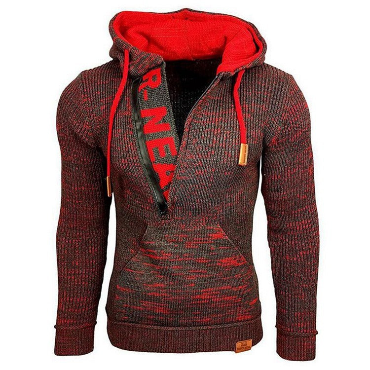 Men's Stylish Winter Warm Hooded Zip Neck Long Sleeve Sweater Jumper Sweatshirt