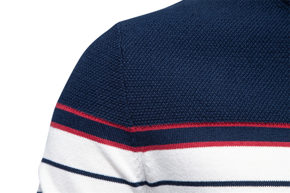 Herren Gestreifter Patchwork Strickpullover – Rundhals Casual Pullover für Herbst/Winter | SW117 