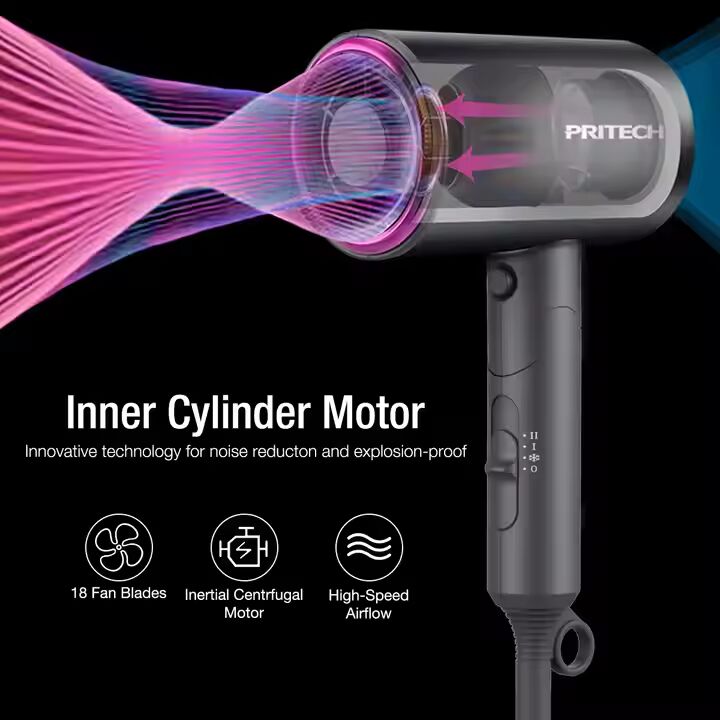 PRITECH Hochgeschwindigkeits-Reise-Klapphaartrockner mit Gleichstrommotor und Kaltluftfunktion | TC-2357 