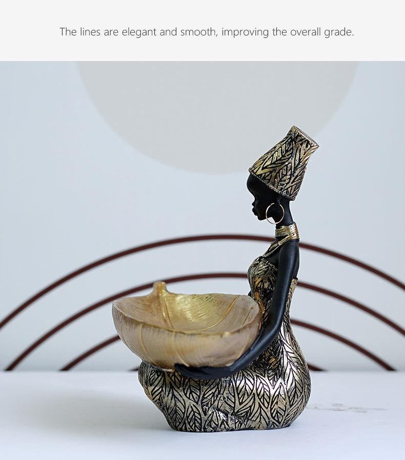 Afrikanischer schwarzer Obstteller, Ornament aus Kunstharz, Heimdekor mit Volkskunstmuster im thailändischen Stil, Schreibtisch-Aufbewahrungsdekoration | RRW040 