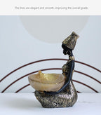 Afrikanischer schwarzer Obstteller, Ornament aus Kunstharz, Heimdekor mit Volkskunstmuster im thailändischen Stil, Schreibtisch-Aufbewahrungsdekoration | RRW040 