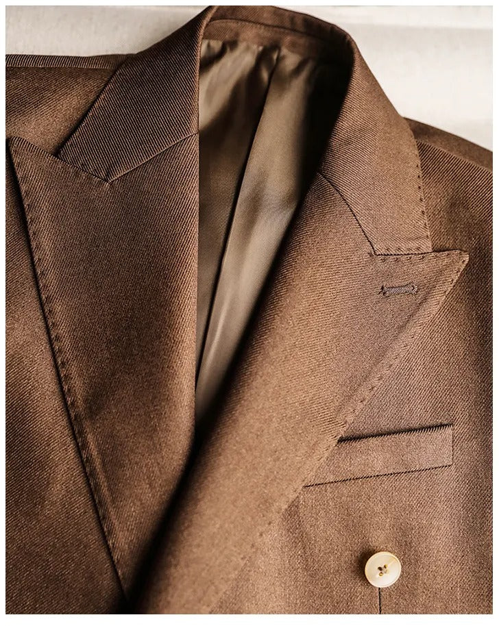 Hochwertiger zweiteiliger Slim Fit Zweireiher Anzug Einfarbig Steigendes Revers Doppelschlitze für Herren | S01 