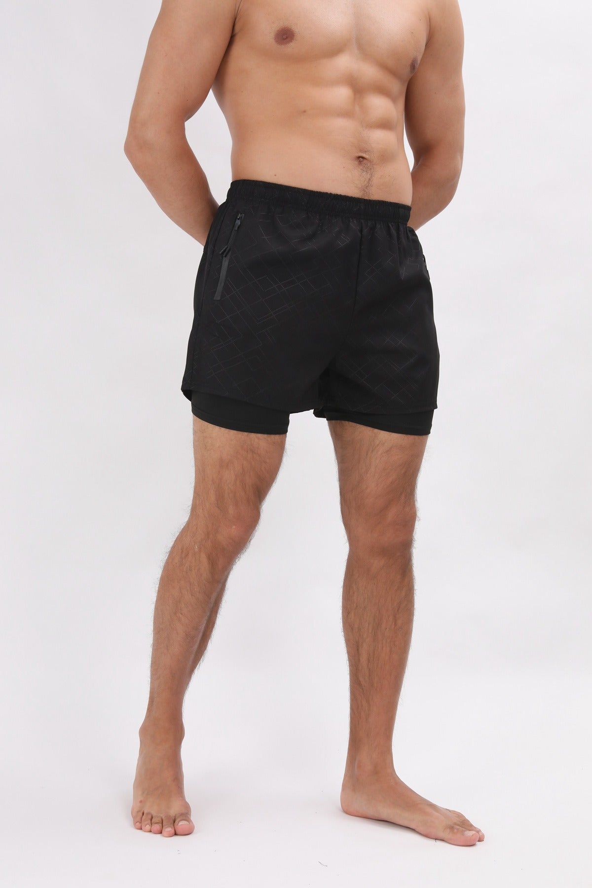 Short d'été 2 en 1 en polyester à séchage rapide pour homme, short de jogging, d'entraînement, de course à pied, de gym | DK-903 