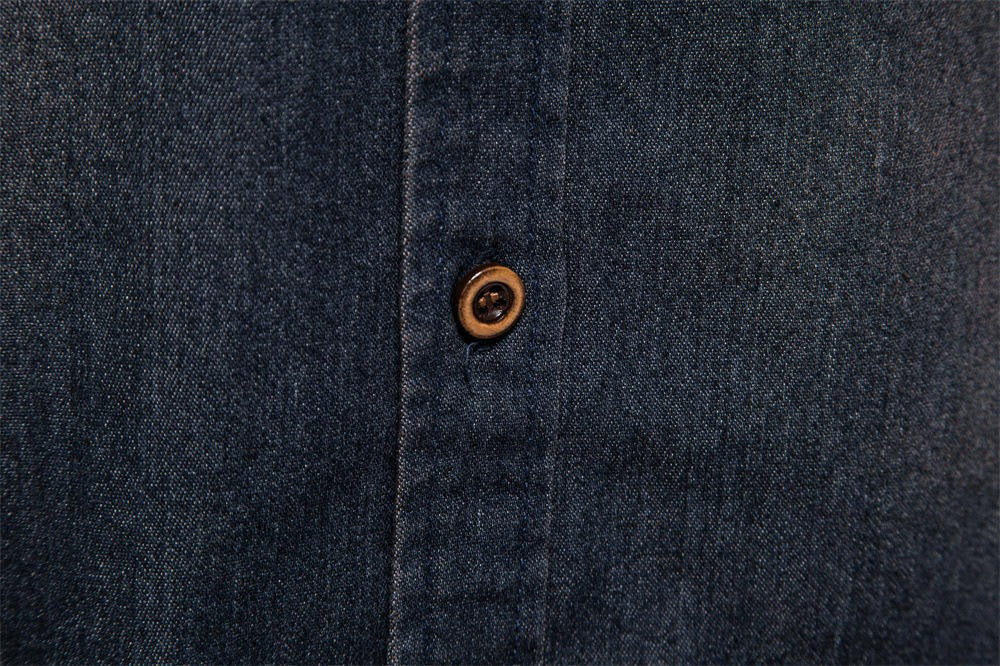 Herren Langarm Denim Bügelfreies Freizeithemd Einfarbig Baumwolle Vintage Style | 6022 