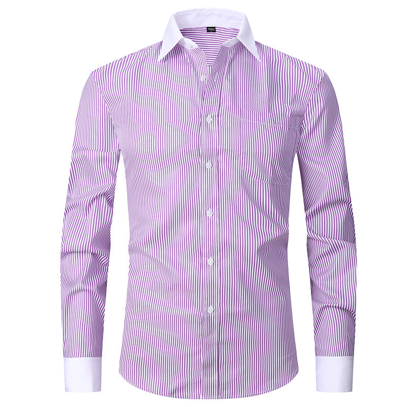 Herren Langarmhemd Gestreift Business Einfarbig Arbeit Formal Freizeithemd | FS05 