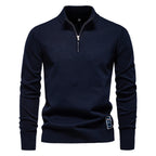 Herren-Pullover aus Baumwolle mit Viertelreißverschluss – Poloshirt aus einfarbigem Strick mit Stehkragen | ZSW-03 