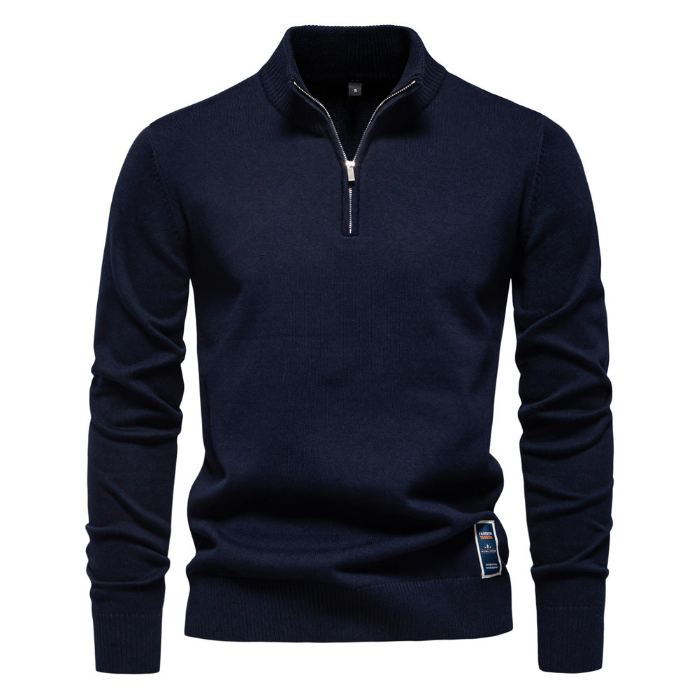 Men's Quarter-Zip Cotton Pullover Sweater – Solid Knit Mock Neck Polo | ZSW-03