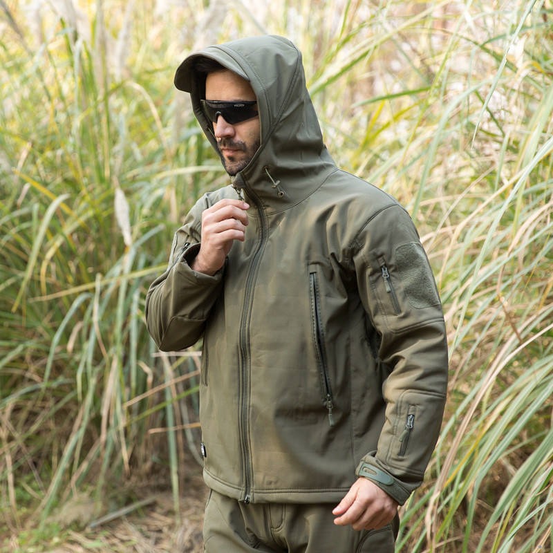 Combinaison de randonnée imperméable pour homme, coupe-vent d'extérieur, veste tactique, sweat à capuche, pantalon de trekking pour homme, ensemble de chasse en polaire thermique | 00856 