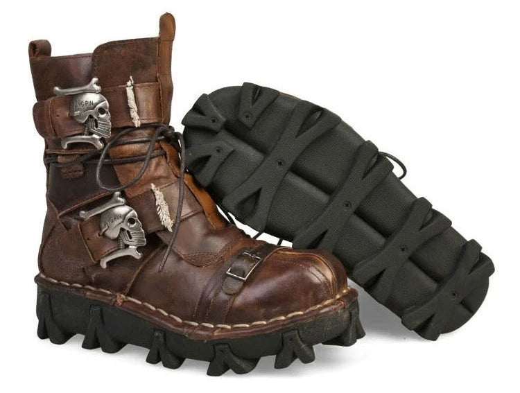 Men's Genuine Leather Harley Boots | Skull Design Motorcycle Ankle Boots | Waterproof & Anti-Slip Work Boots | 1809