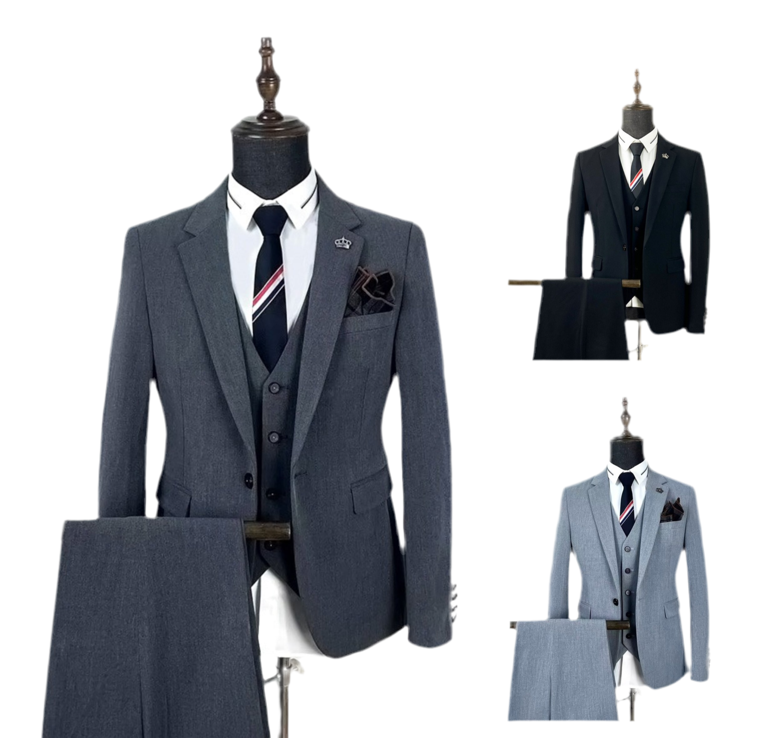 Sharp &amp; Tailored Herren 3-teiliges Slim Fit Einreihiger Anzug Blazer Hochzeit Business Anzughose und Weste Set | HC69 