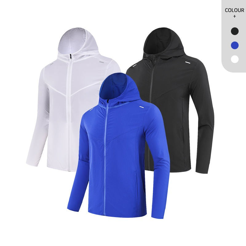 Veste de sport à capuche pour homme, imperméable, de qualité supérieure, avec bandes réfléchissantes, pour course à pied, extérieur, gym, entraînement 