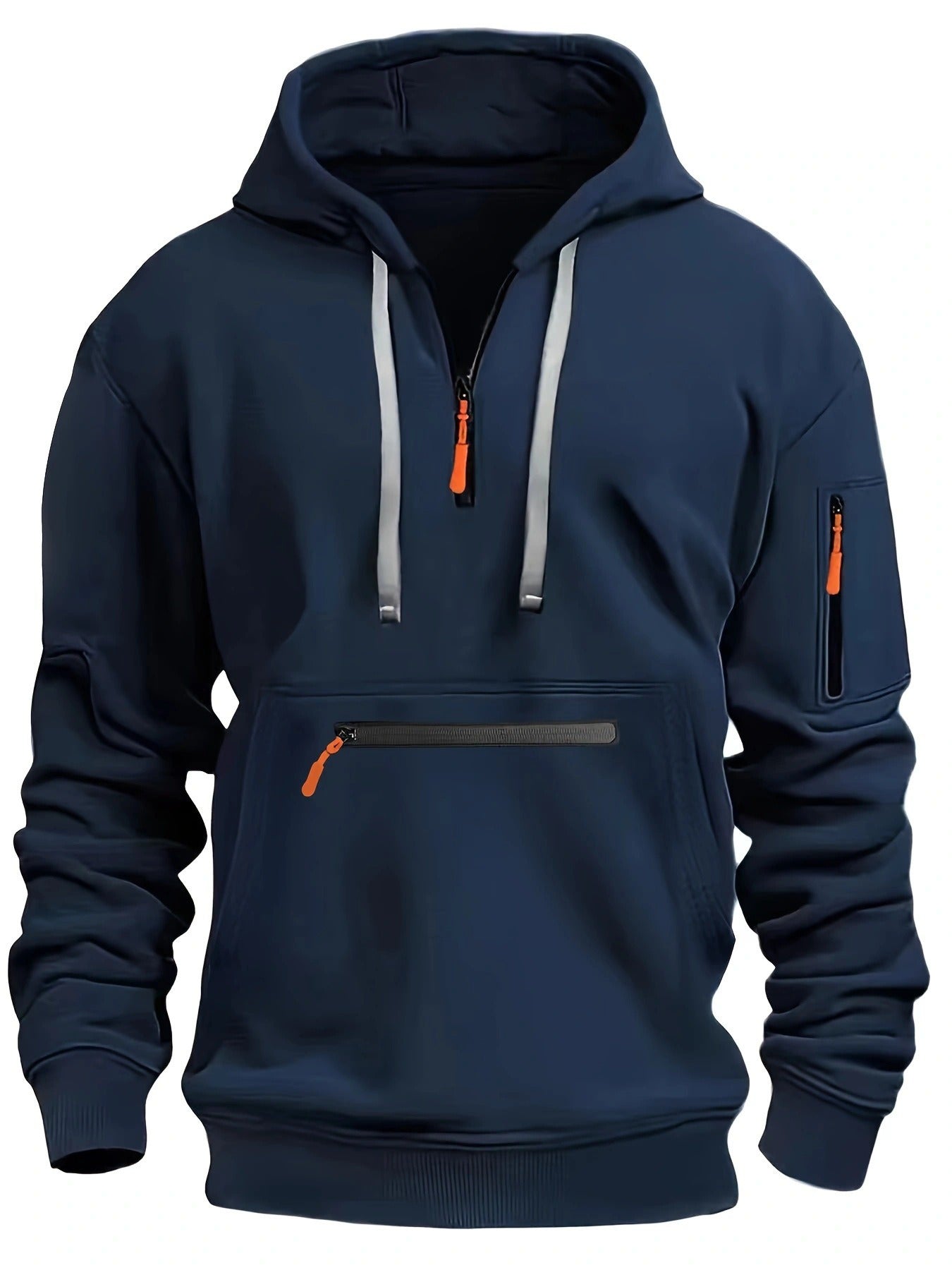 Herren-Kapuzenpullover mit einfarbigem Muster, Reißverschluss, gefütterter Kragen, lockere Passform, lässige Sportbekleidung | TZ-28 
