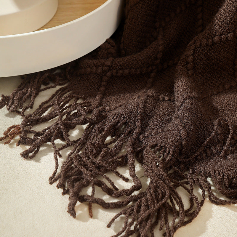 Gemütliche Strickdecke mit Quasten, leichtes, atmungsaktives Acryl für Sofa- und Reisekomfort | YENLN06 
