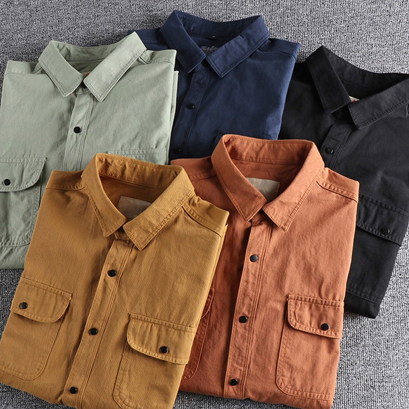 Vintage Workwear Doppeltaschenhemd Retro Casual Classic Shirt Top für Herren | V38 
