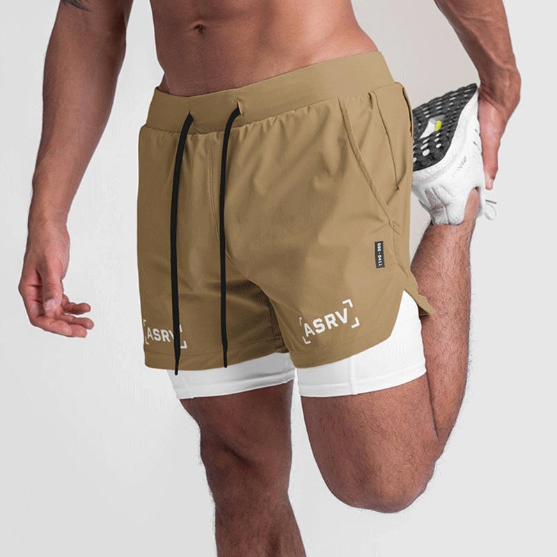 Neue Doppeldecker-Laufshorts Fitness Workout Bermuda Schnelltrocknende Kurze Hosen Unterteile | K-55 