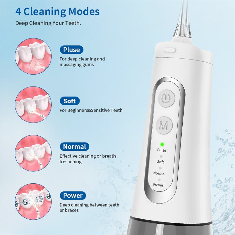 Wasserdichter, wiederaufladbarer, kabelloser, elektrischer, tragbarer Jet-Zahnreinigungs-Munddusche mit Wasser-Flosser | 