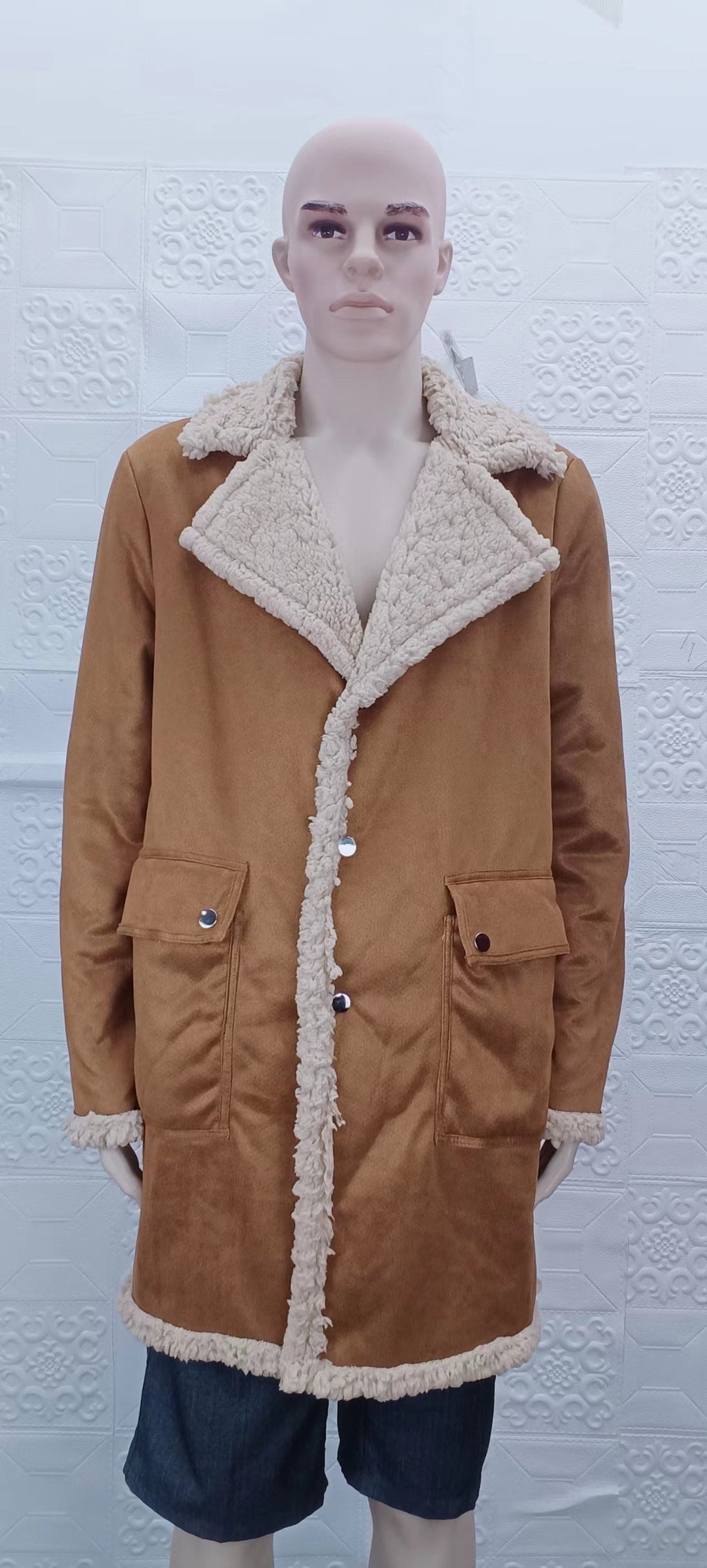 Herren Winter Ledermantel – Lange warme Kunstpelz-Manteljacke | 6011# 