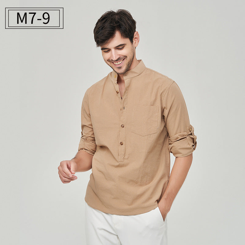 Chemise Henry à boutons solides pour homme, style classique et formel, style polyvalent | M7 