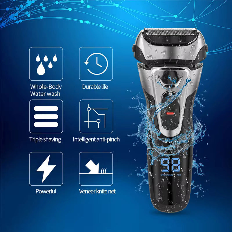Dreifachklingen-Elektrorasierer für Herren, LCD-Display, IPX6, wasserdicht, wiederaufladbarer USB-Trimmer | RSM-1577 