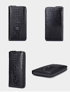 Herren-Geldbörse aus echtem Rindsleder, großes Fassungsvermögen, mit Ausweisfenster, Kartenfach, Handy-Reißverschluss und Münzfach | 1232 