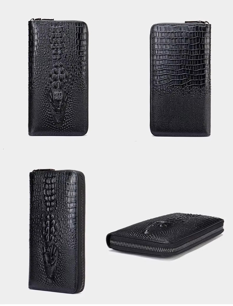 Herren-Geldbörse aus echtem Rindsleder, großes Fassungsvermögen, mit Ausweisfenster, Kartenfach, Handy-Reißverschluss und Münzfach | 1232 