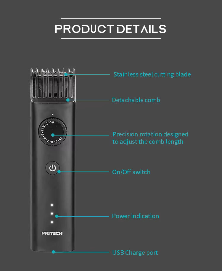 Men's Rechargeable Hair Trimmer Precision Grooming Tool for Hair Beard & Mustache | PR-2388