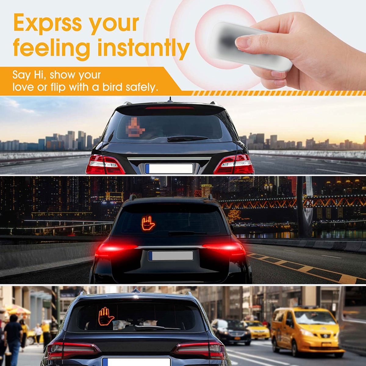 Car Finger Light with Remote Gesture Light Auto Amber Middle Finger Warning Brake Light