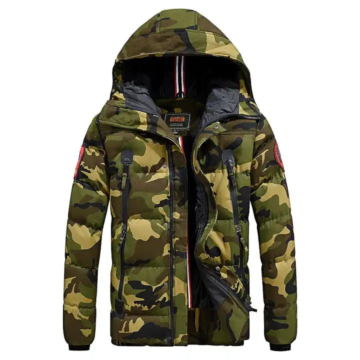 Western Size Down Army Military Camouflage Jersey Thick Winter Warm Puffer Hooded Jacket | K-7711