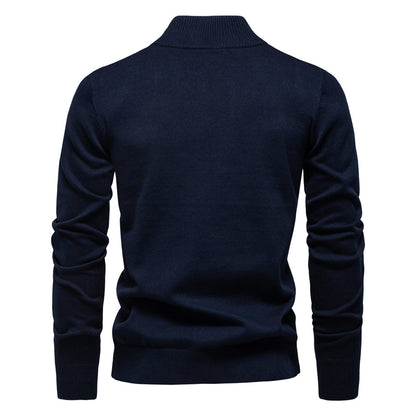 Men's Quarter-Zip Cotton Pullover Sweater – Solid Knit Mock Neck Polo | ZSW-03