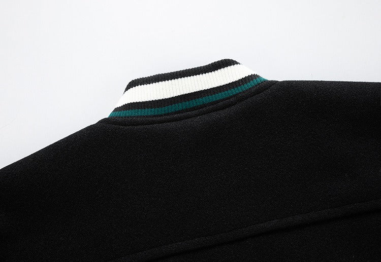 Herren-Winter-Baseballjacke aus Wolle mit Farbblockierung, lässiger und stylischer Modemantel | 77162 