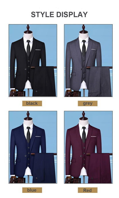 Men 3 Piece Luxe Quality Office Suit Wedding Formal Wear Dress Groom Business Jacket Waistcoat & Trouser Set Suit | AD3006