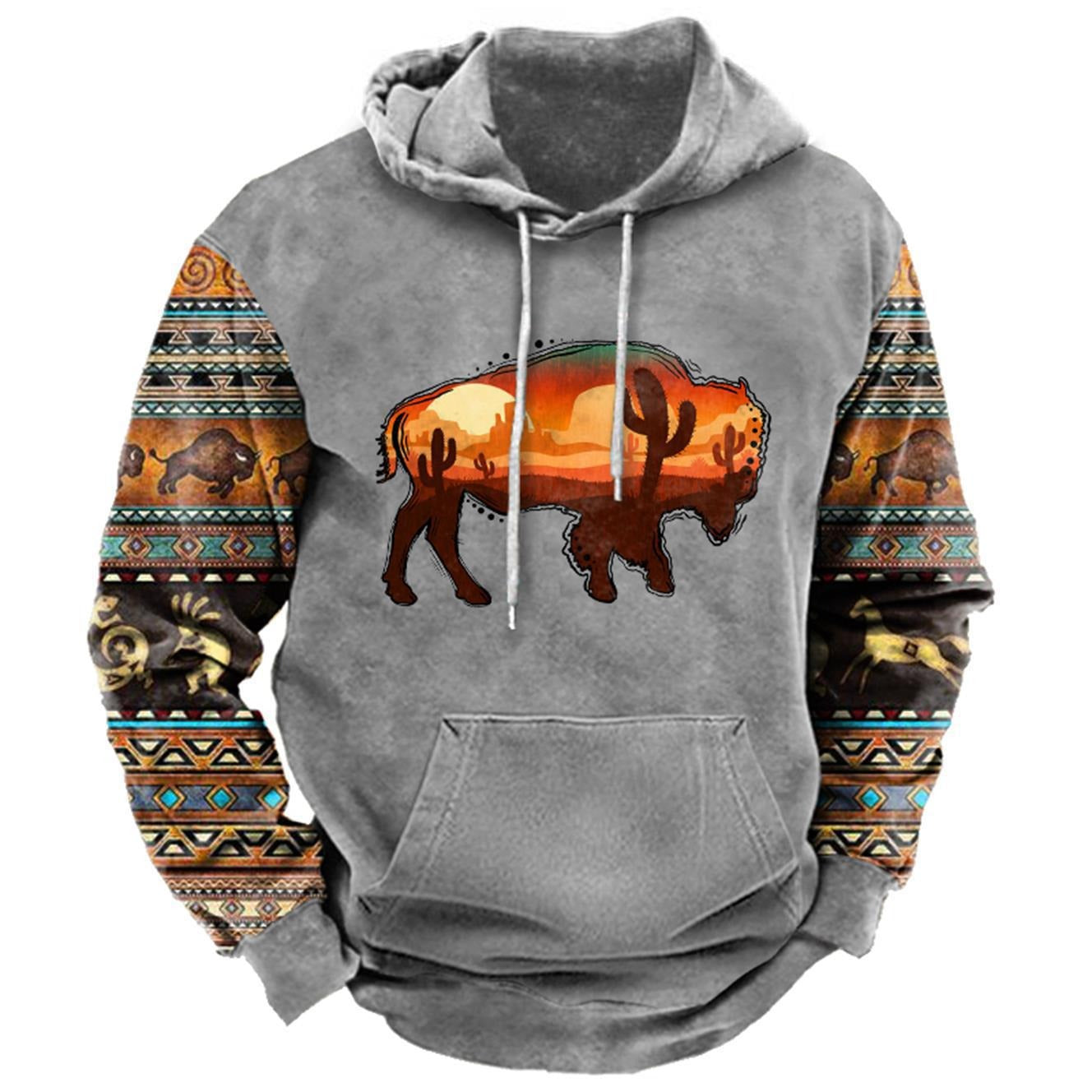 Men's Pullover Sweatshirt Hooded Animal Color Block 3D Print Streetwear Hoodies