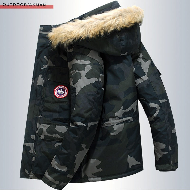 Lange gesteppte Polyesterjacke für Herren, Stehkragen, lässige Kapuzenjacke | MK-5928-1 