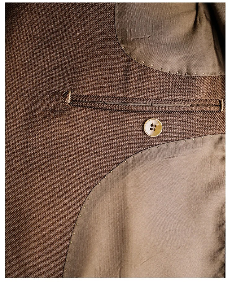 Hochwertiger zweiteiliger Slim Fit Zweireiher Anzug Einfarbig Steigendes Revers Doppelschlitze für Herren | S01 