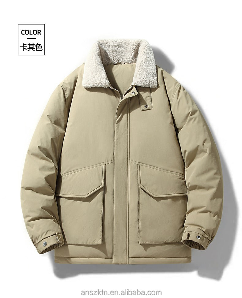 Kurze Herren-Daunenjacke – Wasserdichter weißer Entendaunenmantel mit Revers | L23 