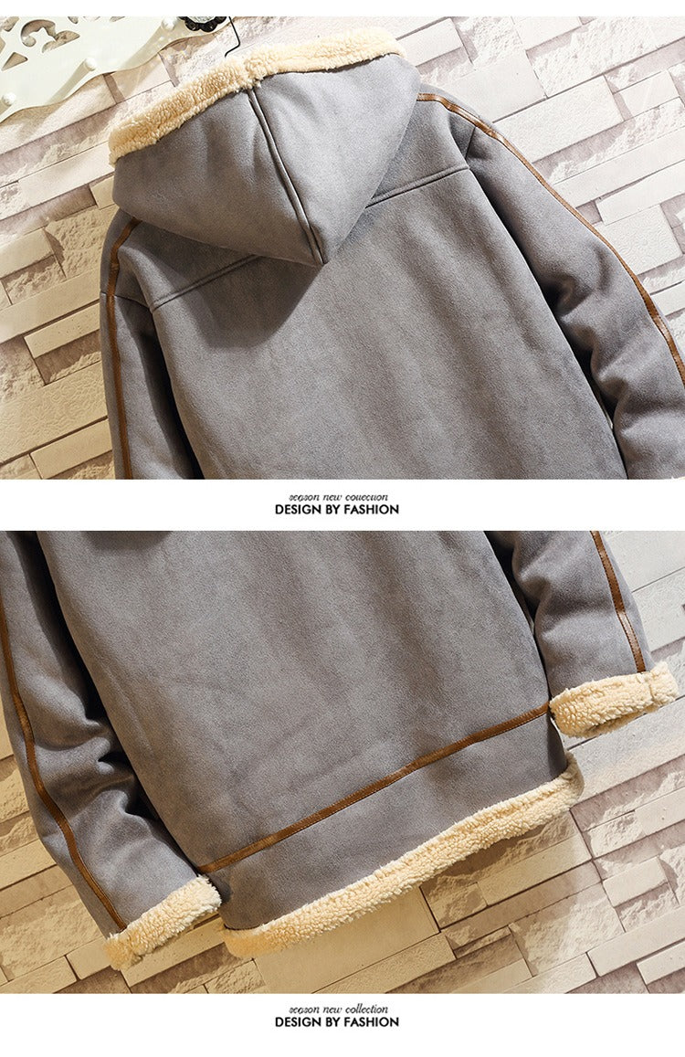 Herren Retro Polar Fleece Arbeitskleidung Baumwollmantel Stehkragen Kapuze Loose Fit Freizeitjacke | A048MY10 