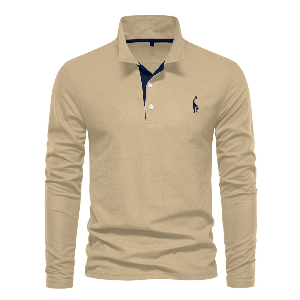 Herren Poloshirt aus Baumwolle, modisch, lässig, langärmelig, mit Hirsch-Stickerei-Design, T-Shirt für Männer | T12 