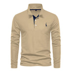 Herren Poloshirt aus Baumwolle, modisch, lässig, langärmelig, mit Hirsch-Stickerei-Design, T-Shirt für Männer | T12 
