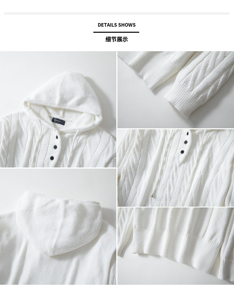 Herren-Strickwaren, gedrehter Kordelzug, Kapuzenpullover, 7-Nadel-Woll-Sweatshirtjacke | SY0139 