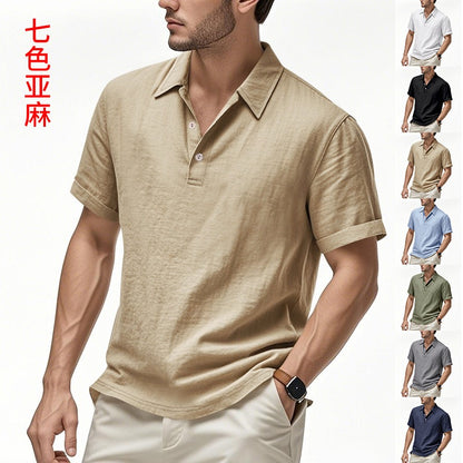 Herren-Poloshirt aus Leinen im britischen Gentleman-Stil, lockere Passform, Sommer, kurze Ärmel | YHBKCS-20 