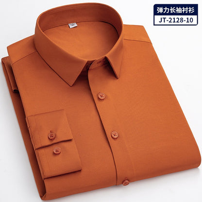 Camicia a maniche lunghe ad asciugatura rapida, vestibilità slim, tinta unita, vestibilità elastica, formale | JT-2128 