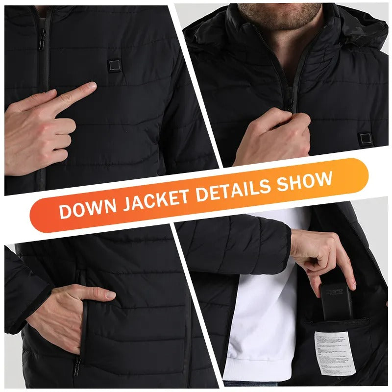 Winter Heated Down Jacket Veste Chauffante Rechargeable Battery USB Electric Heated Hooded Smart Jacket | M09